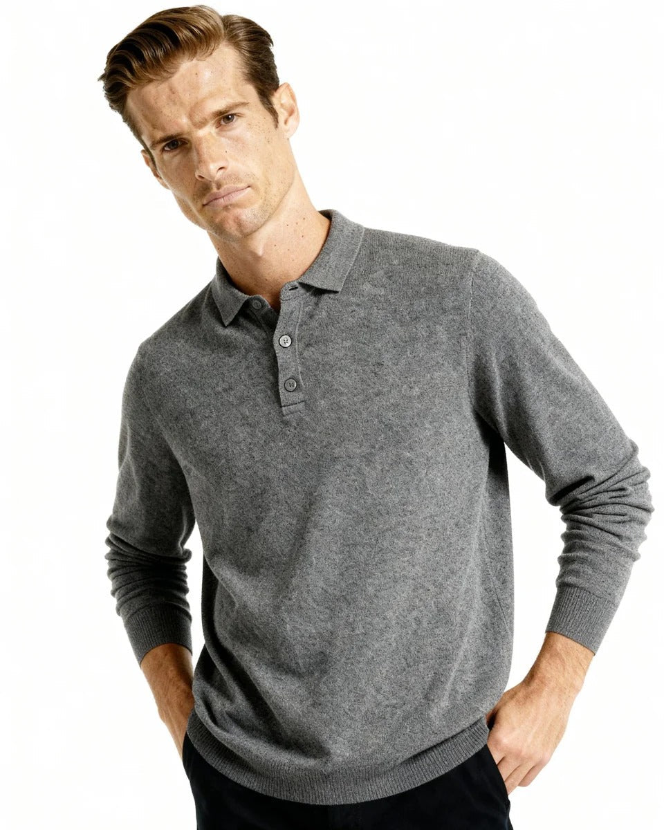 Suéter Polo de Cachemira – Gris Claro
