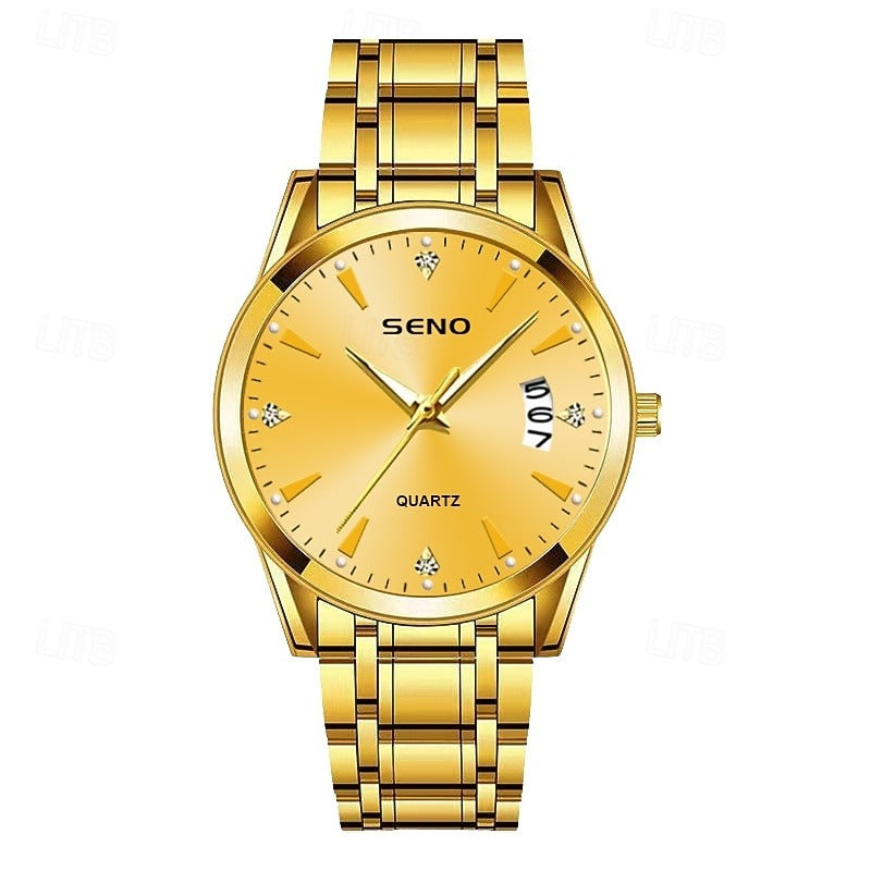Reloj Elegante con Calendario - Dorado