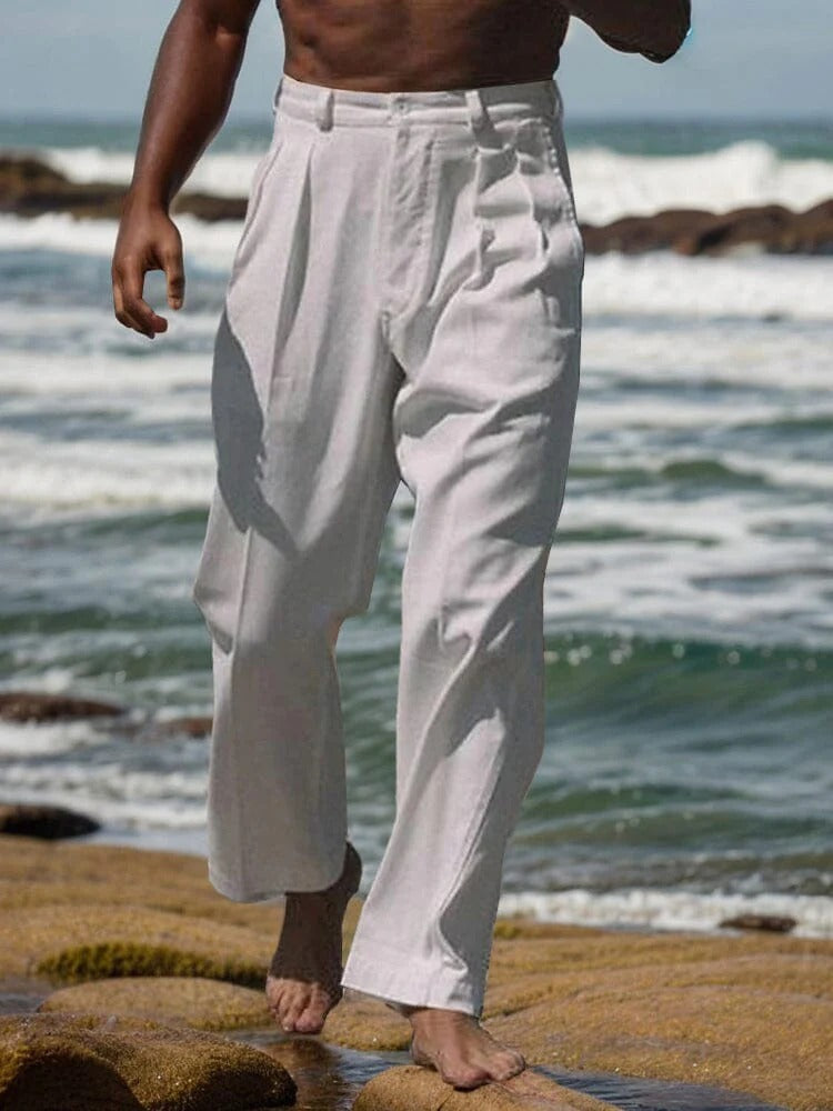 Pantalones de Lino con Pliegues - Gris