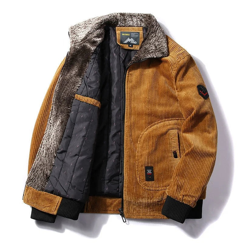 Chaqueta de Pana con Cuello Afelpado - Negro