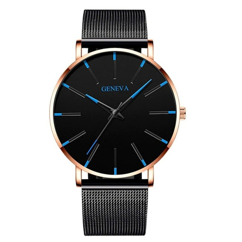 Reloj Ultrafino de Acero - Negro/Dorado/Azul
