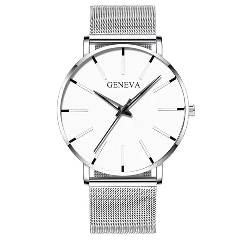 Reloj Ultrafino de Acero - Plata/Blanco