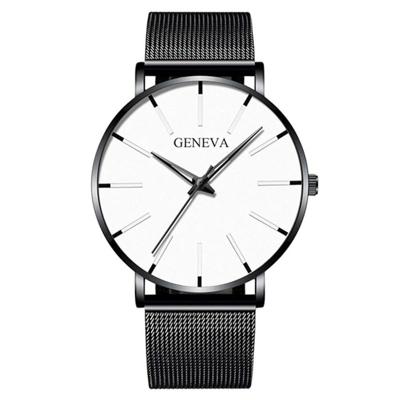 Reloj Ultrafino de Acero - Negro/Blanco