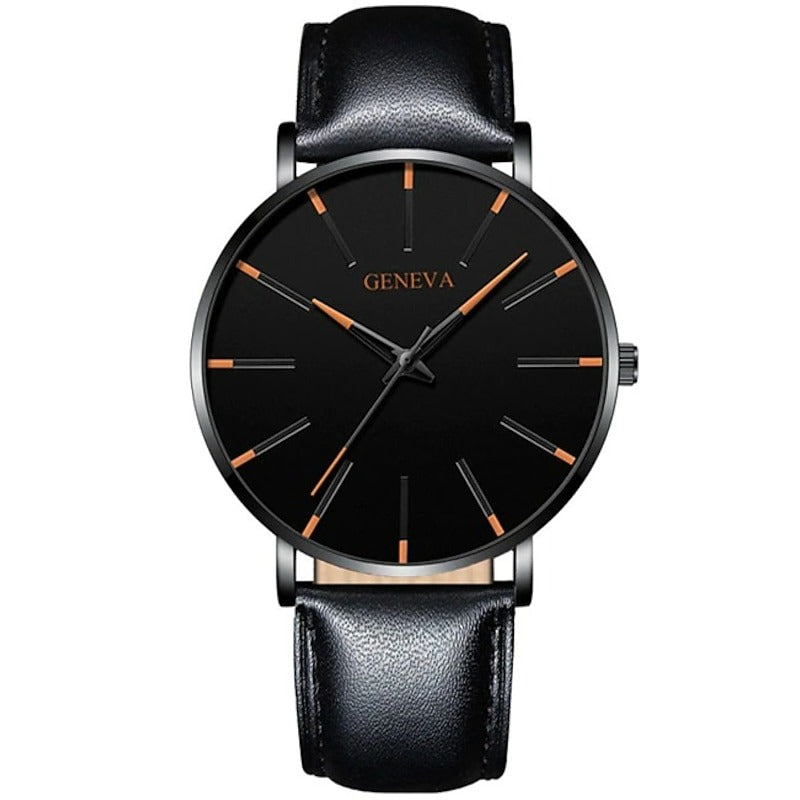 Reloj Ultrafino de Acero - Negro/Negro/Marrón