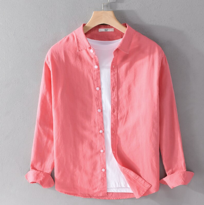 Camisa de Lino Manga Larga Harbor – Salmón