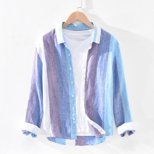 Camisa de Lino Manga Larga con Rayas Sunset – Morado