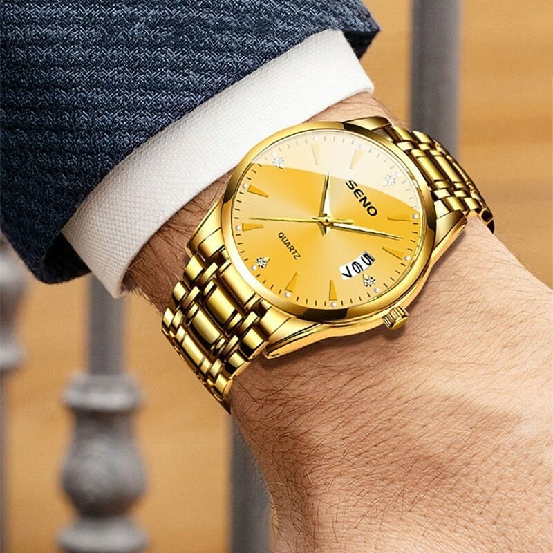 Reloj Elegante con Calendario - Dorado