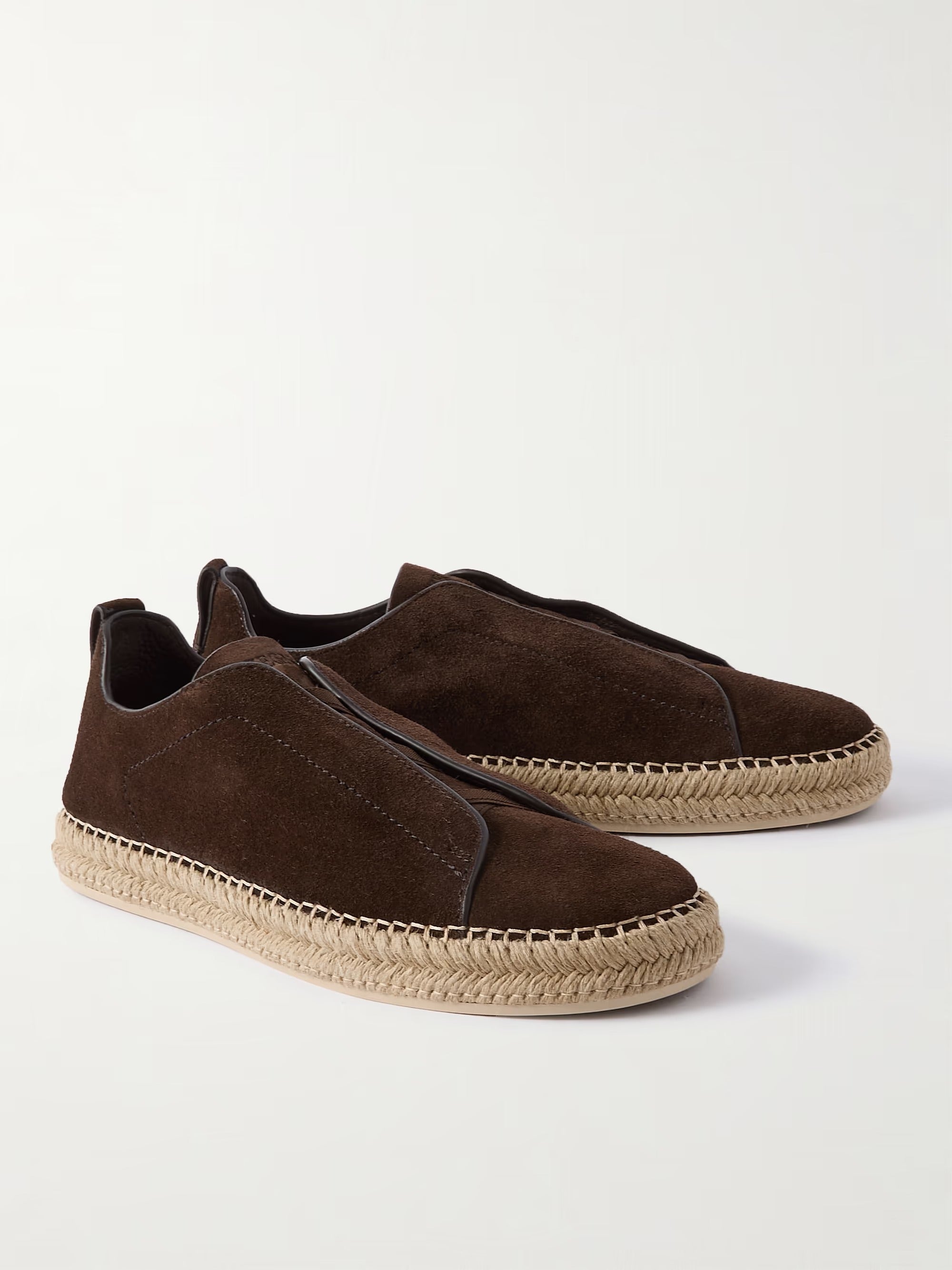 Triple Stitch Con ribetes de cuero Lona Slip-On Zapatilla – Dark brown