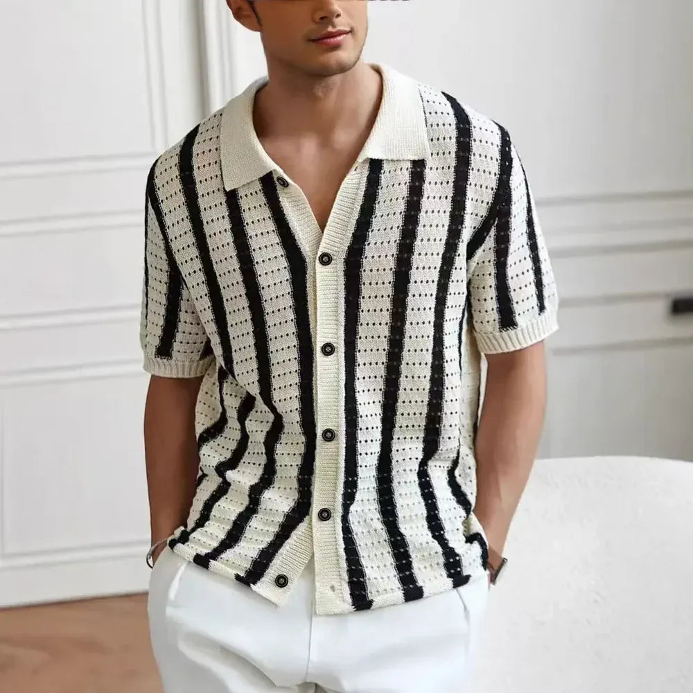 Polo de Punto con Botones Riviera – Negro/Blanco