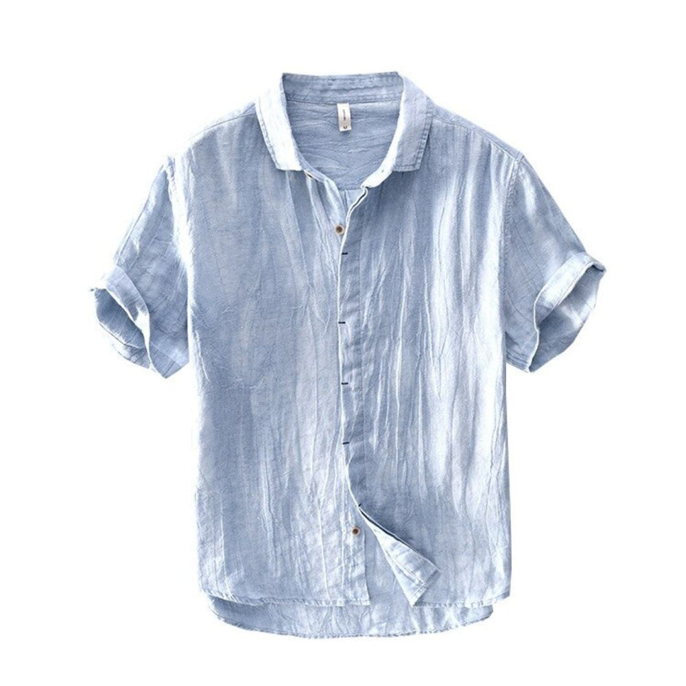 Camisa de Lino Manga Corta Coastal – Azul Claro