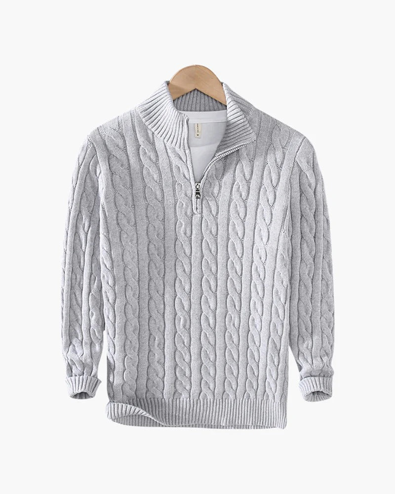 Suéter de punto trenzado con cremallera Verbier Heritage - Gris claro