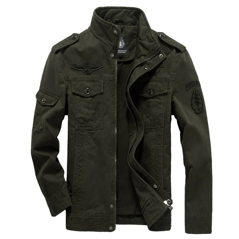 Chaqueta de Algodón con Diseño Militar - Negro