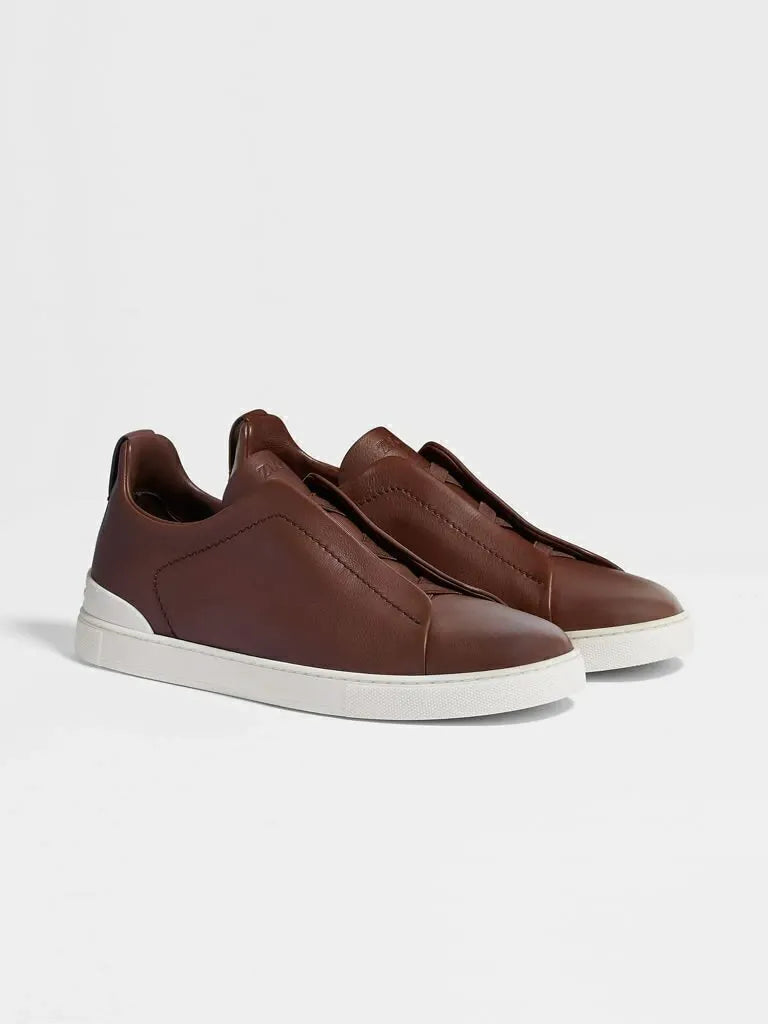 Triple Stitch Cuero Zapatillas – Marrón