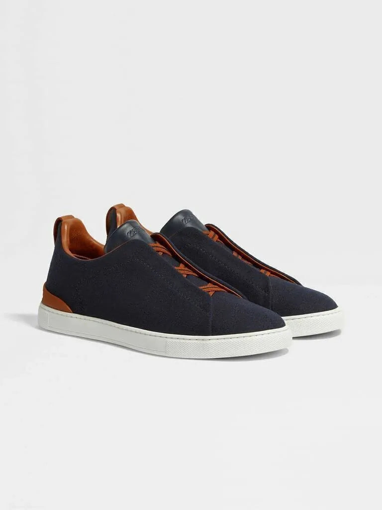 Triple Stitch Lana Cuero Zapatillas – Marino/Marrón