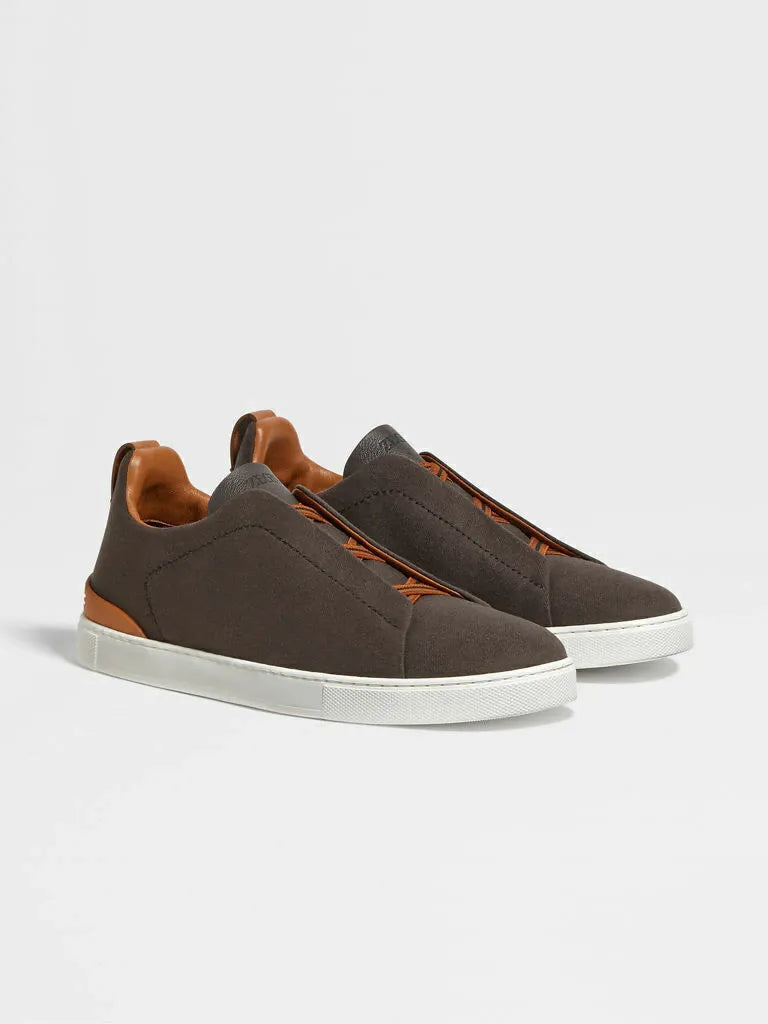 Triple Stitch Lona Cuero Zapatillas – Marrón/Naranja