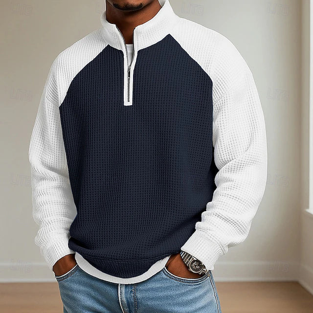 Polo Waffle de Manga Larga Northfield - Azul oscuro