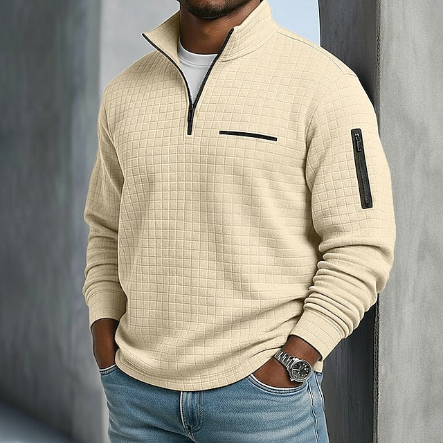 Polo Waffle Quarter Zip Active Field - Beige