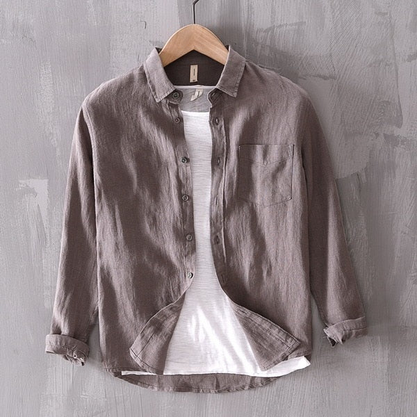Camisa de Lino Manga Larga Harbor – Light Brown