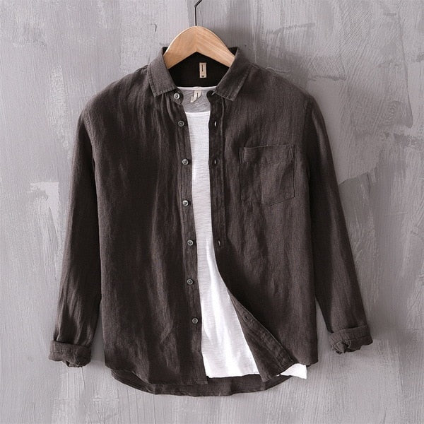 Camisa de Lino Manga Larga Harbor – Dark Coffee Brown