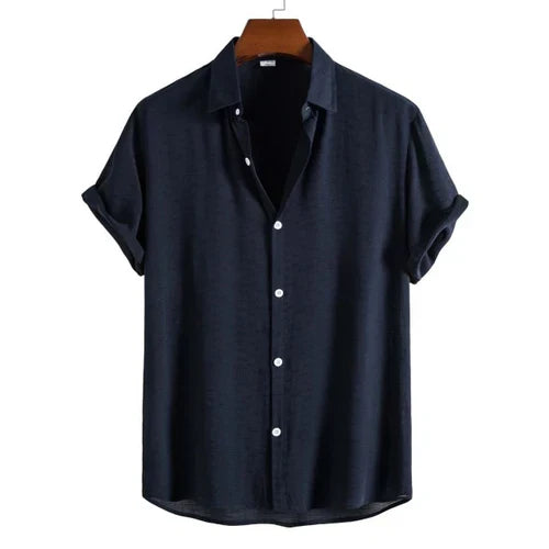 Harbor Weekend – Black Cotton Shirt + White Cotton-Linen Shorts Set