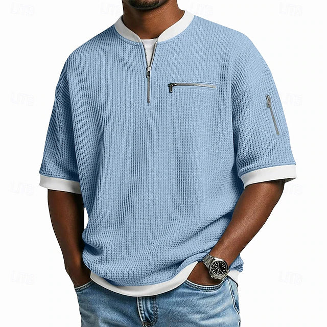 Camiseta Waffle Zip Urban Edge - Azul
