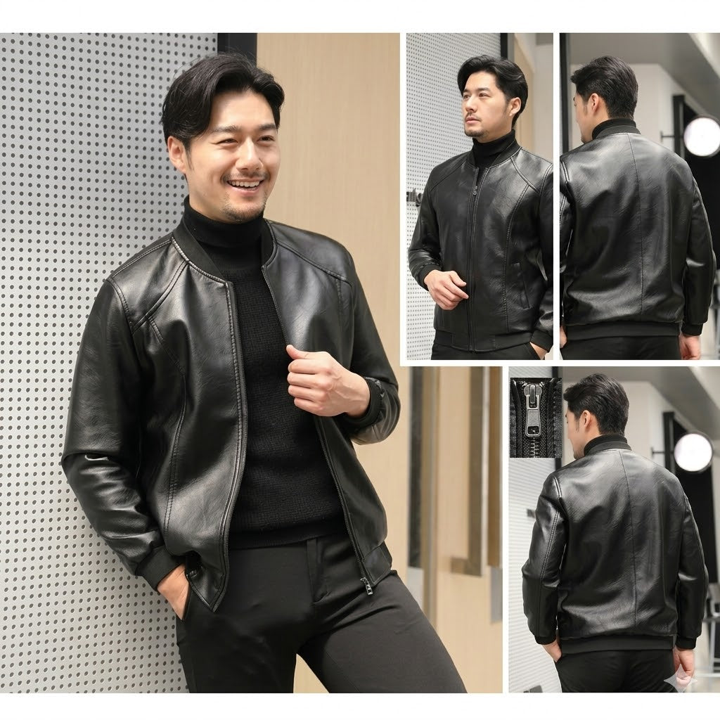 Chamarra Bomber de Piel Negra para Hombre | Acabado Premium
