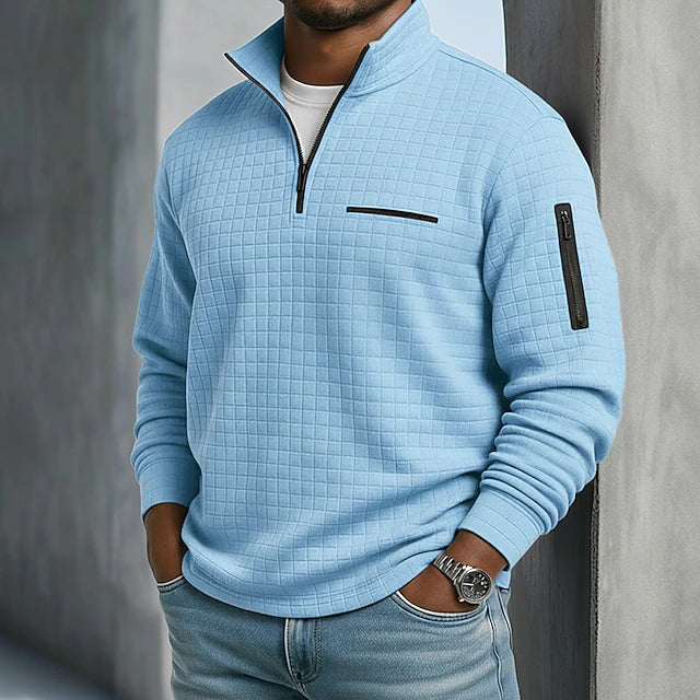 Polo Waffle Quarter Zip Active Field - Azul Claro