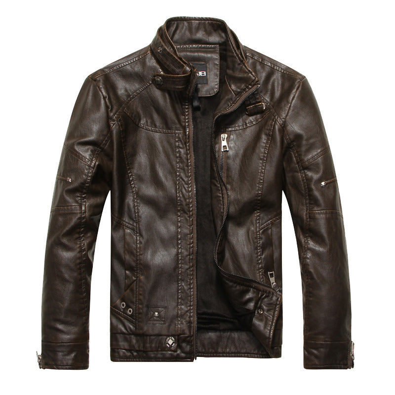 Chamarra Leather Rider Core de Cuello Alto - Marrón