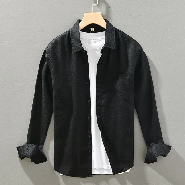 Camisa de Lino Manga Larga Harbor – Negro