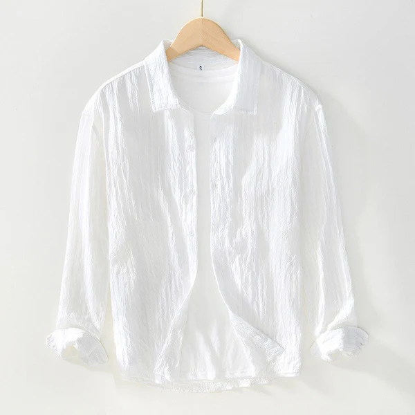 Camisa de Lino-Rayón Texturizada Aura – Blanco Puro