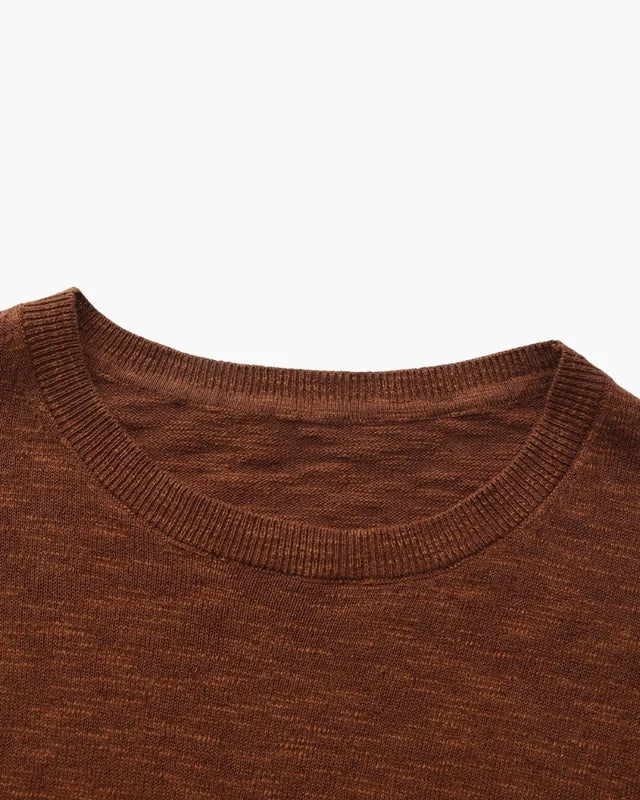 Cuello Redondo Esencial Lino-Algodón – Marrón