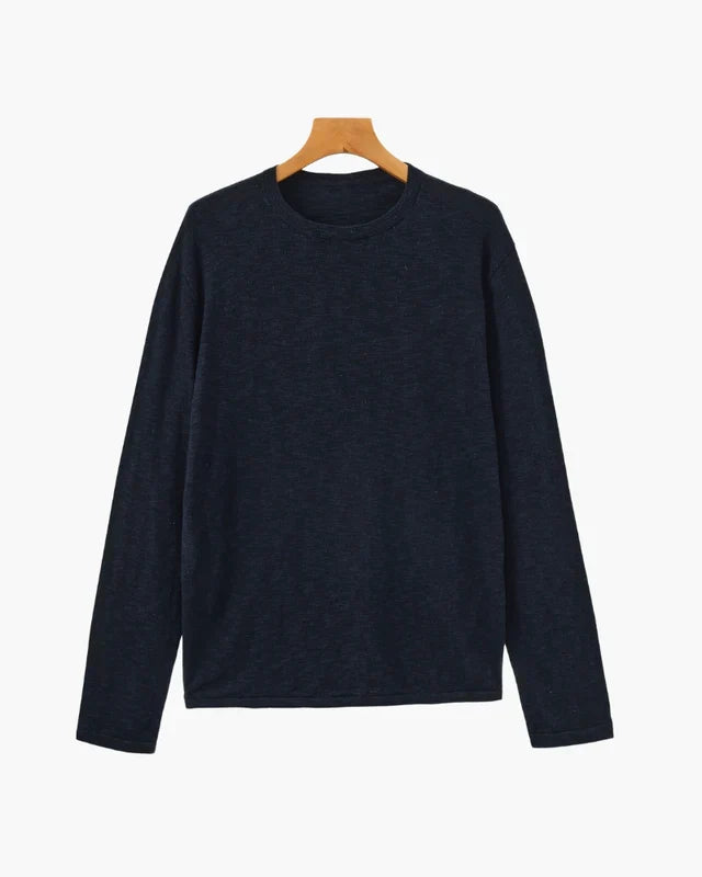 Cuello Redondo Esencial Lino-Algodón – Azul