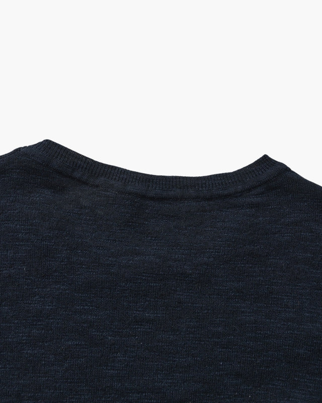 Cuello Redondo Esencial Lino-Algodón – Azul