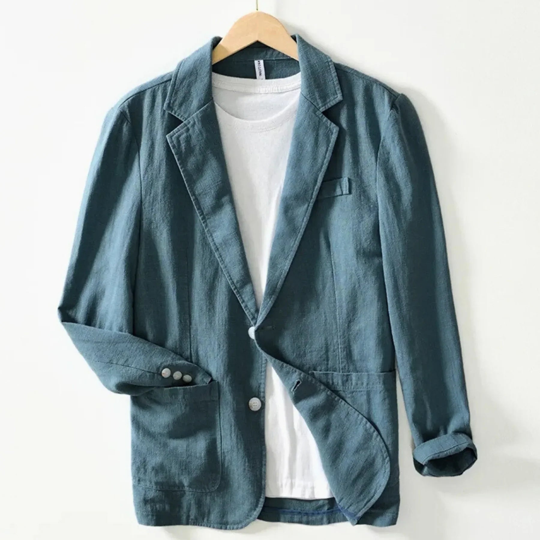 Blazer Slim de Algodón-Lino Westport – Azul