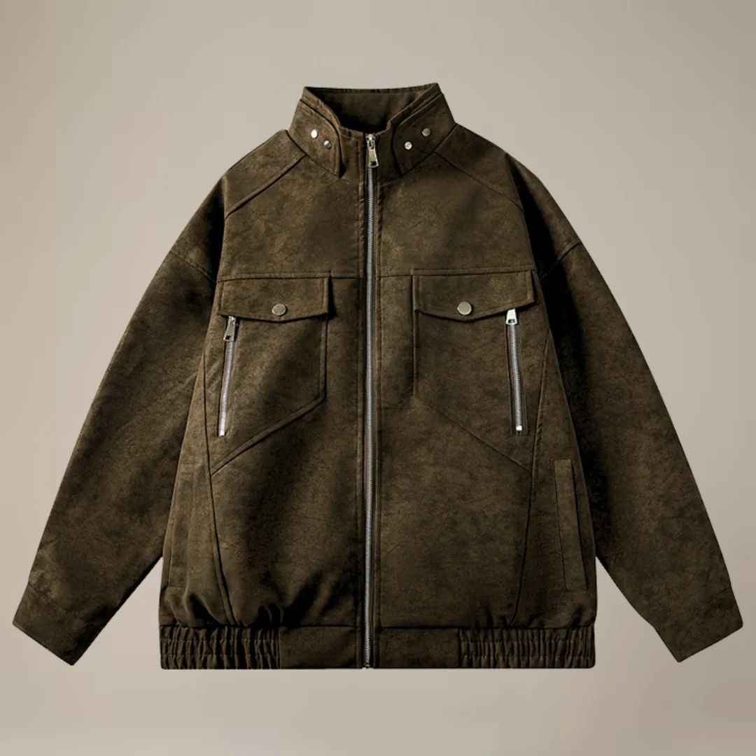Chamarra Suede Front Zip Dalton - Negro