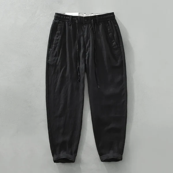 Pantalones de Lino con Cordón Breeze – Negro