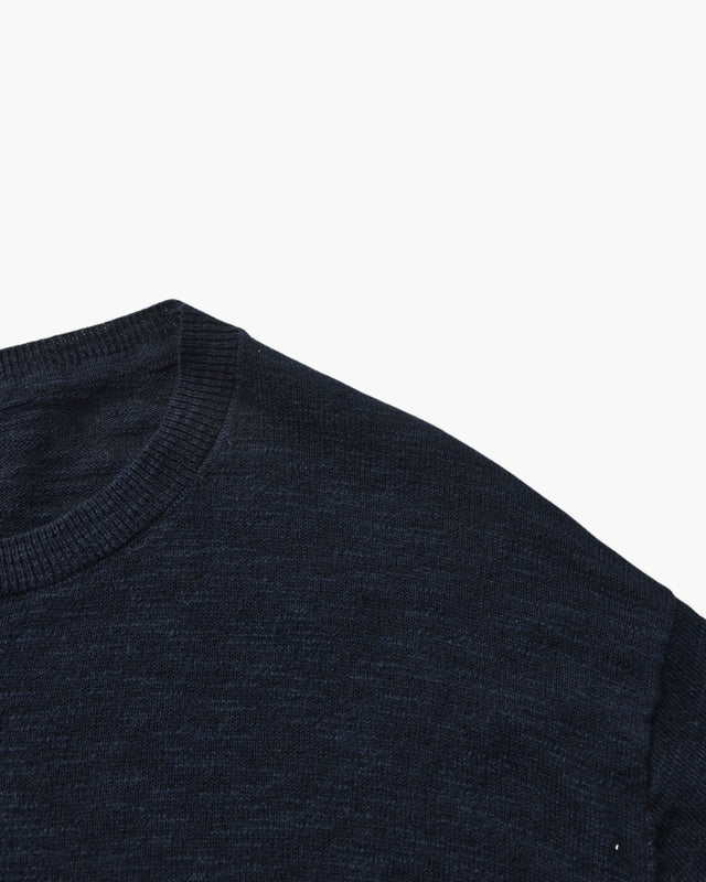 Cuello Redondo Esencial Lino-Algodón – Azul