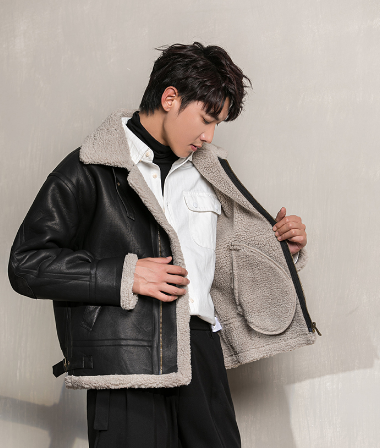 Chaqueta de Cuero Forrada - Negro
