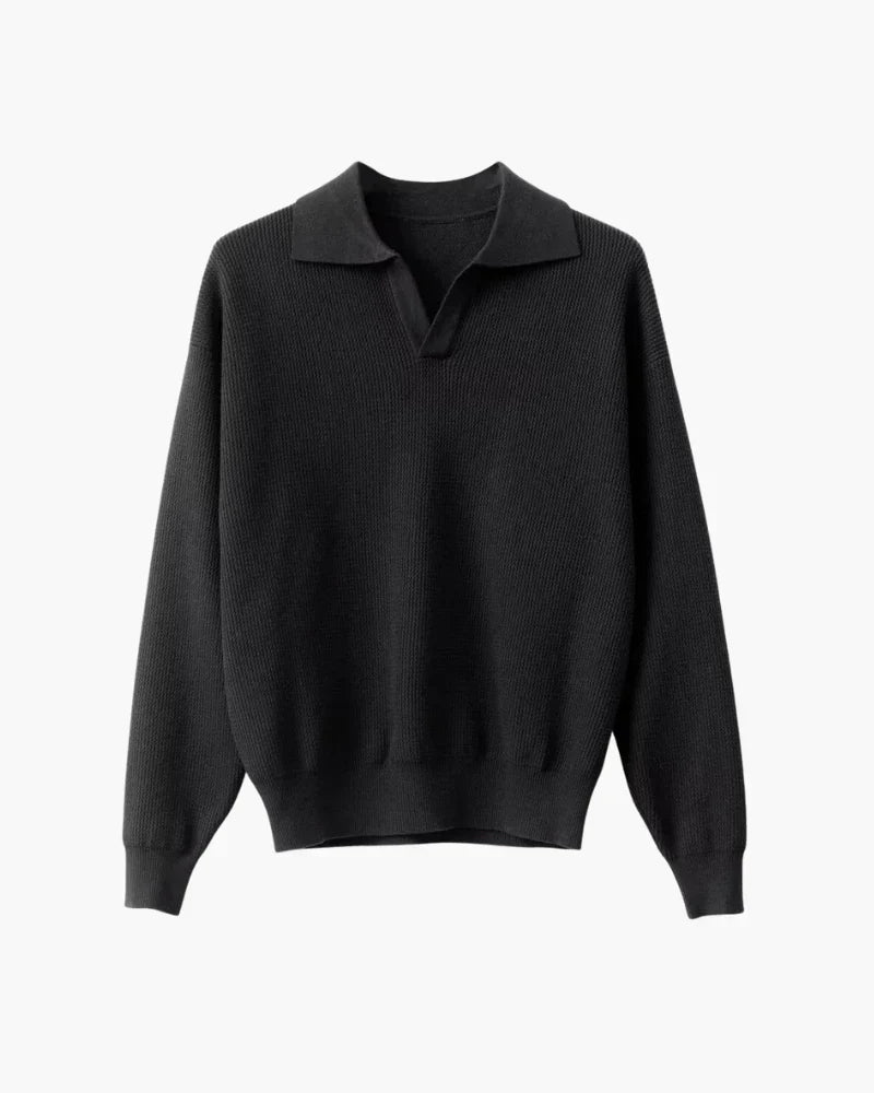 Suéter Polo de Punto Texturizado – Negro