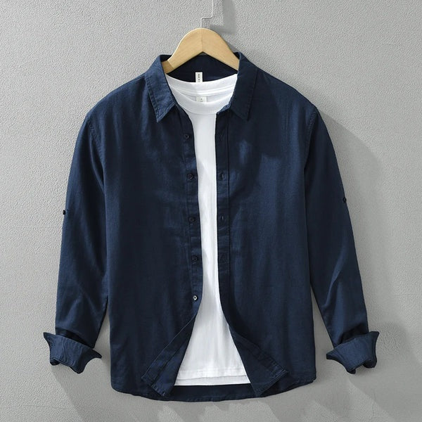 Camisa de Algodón-Lino Manga Larga Harbor – Azul Marino