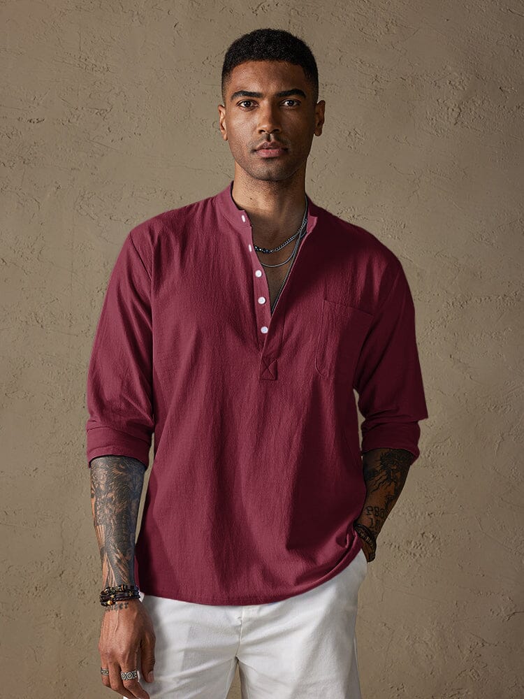 Camisa de Lino con Botones - Negro