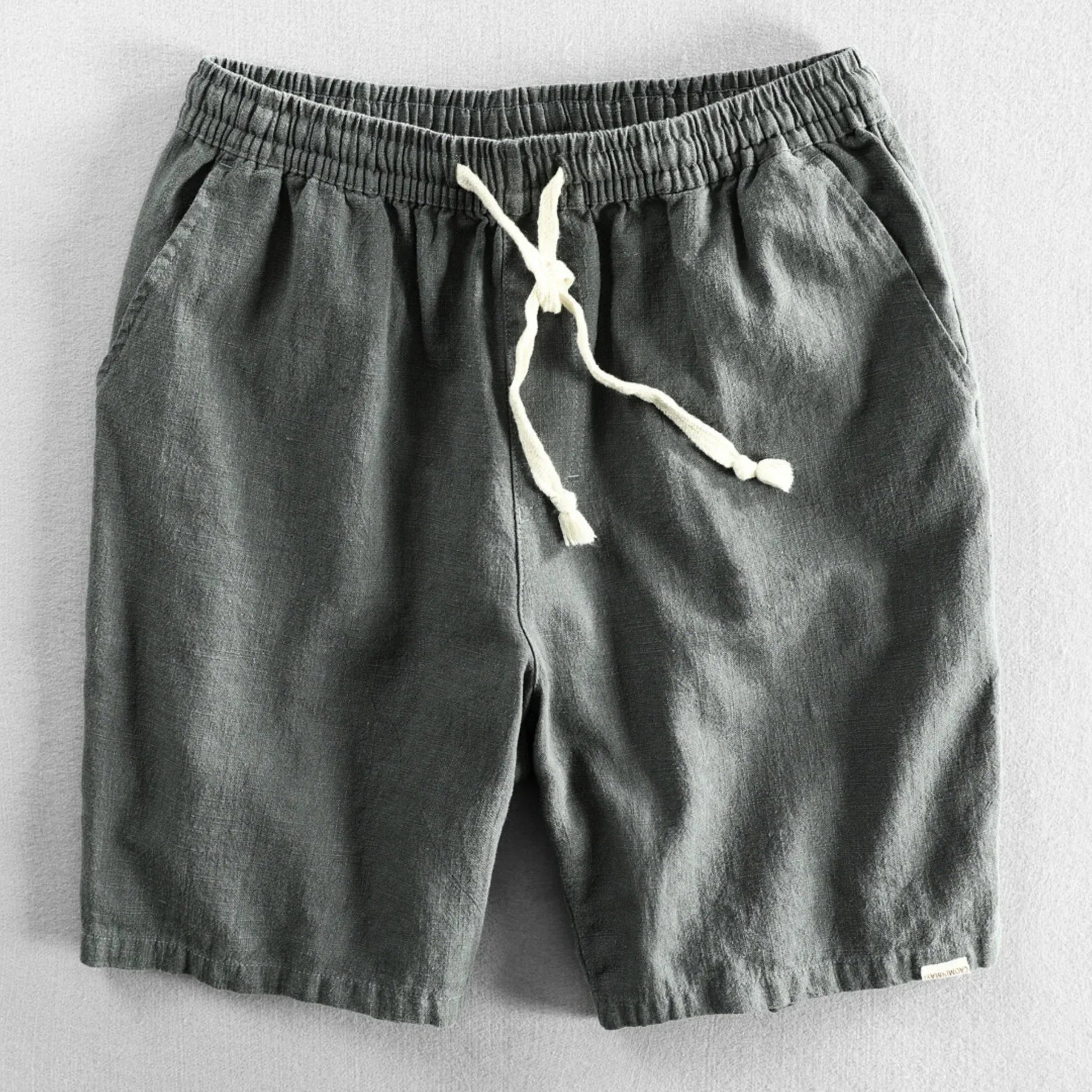 Shorts de Algodón-Lino con Cordón Coastline – Gris Neblinoso
