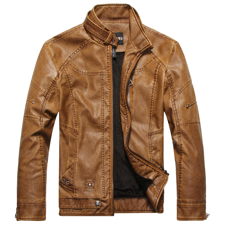 Chamarra Leather Rider Core de Cuello Alto - Caqui