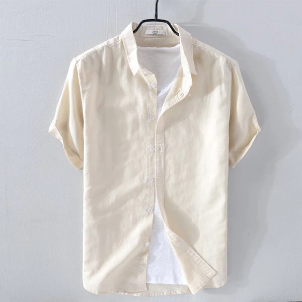 Camisa de Algodón-Lino Manga Corta Cove – Blanco Roto