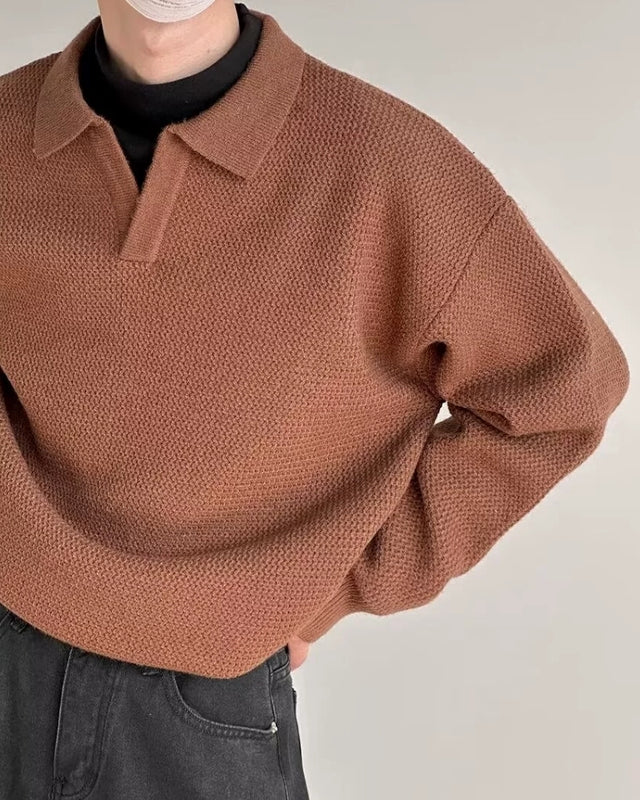 Suéter Polo de Punto Texturizado – Marrón