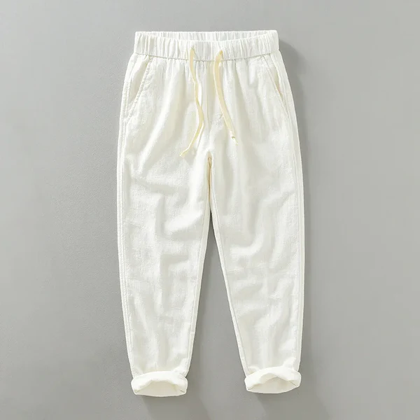 Pantalones de Lino con Cordón Breeze – Blanco Roto
