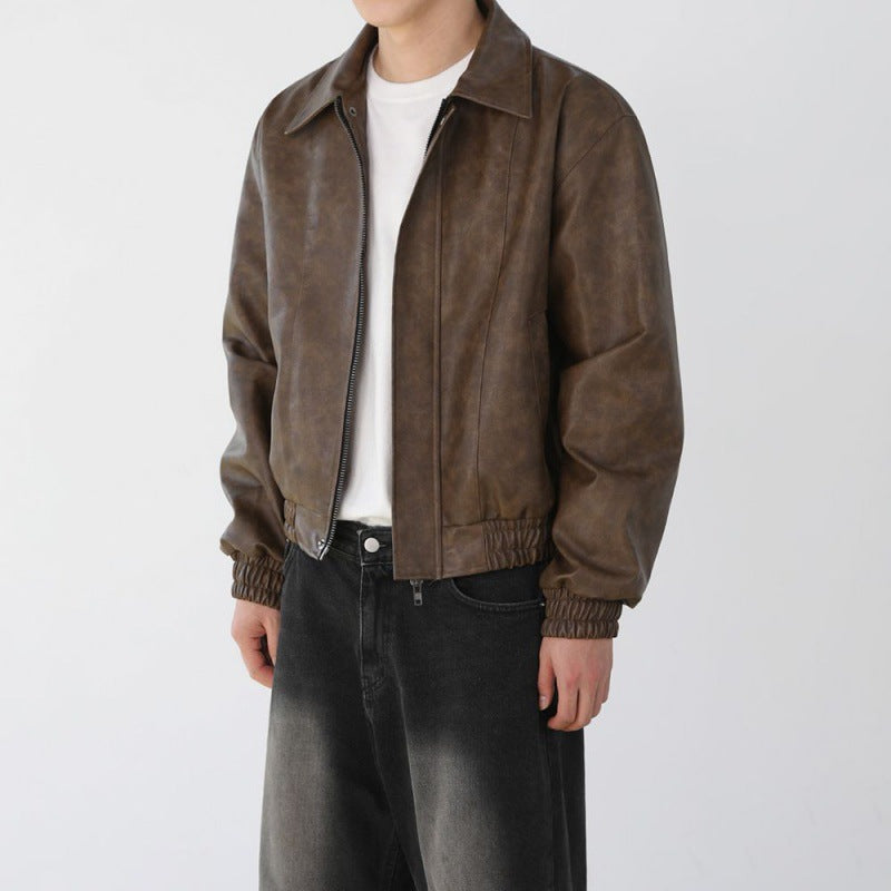 Chaqueta de Cuero Vintage Relax Fit - Marrón