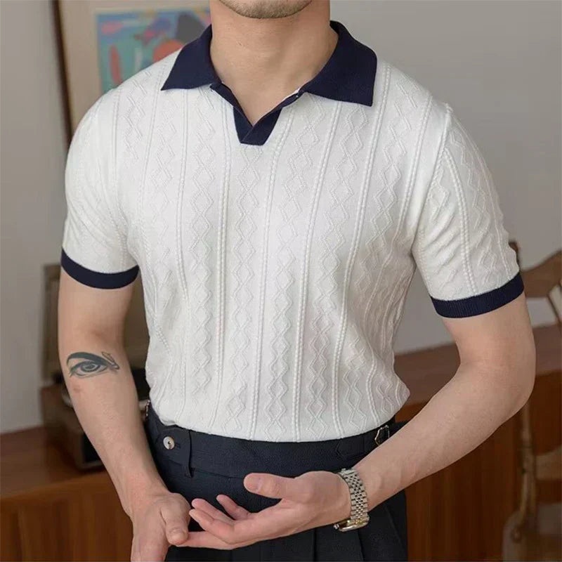 Cable-Knit Polo Shirt – Blanco