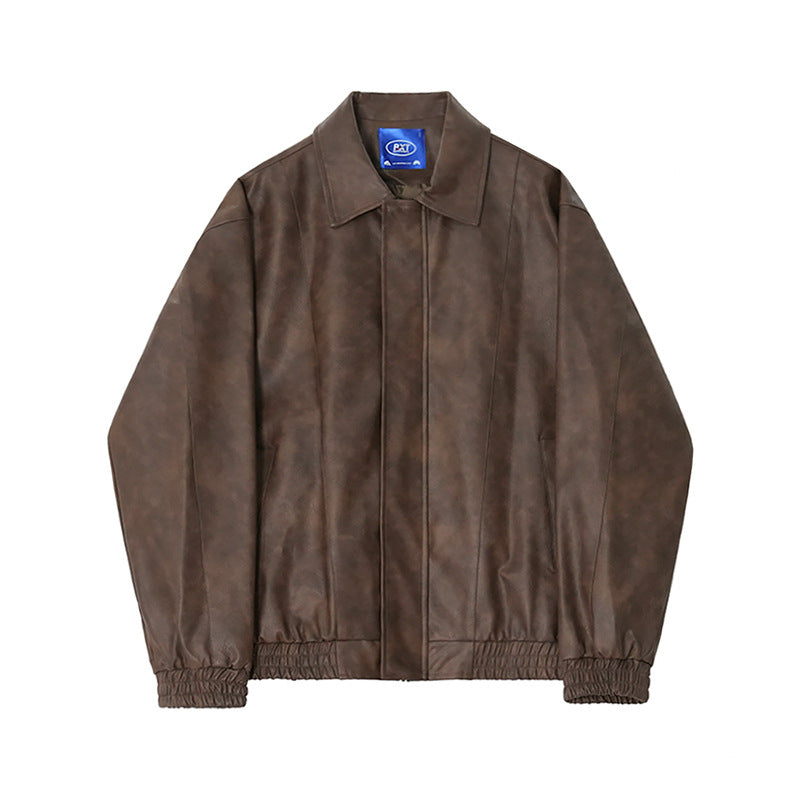 Chaqueta de Cuero Vintage Relax Fit - Marrón