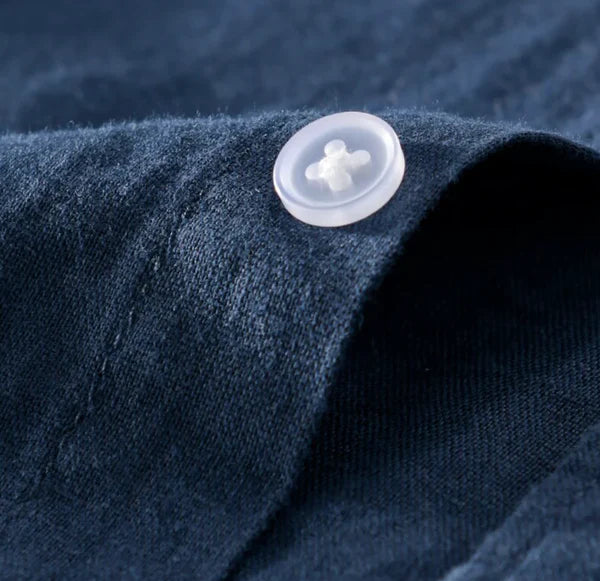 Dúo de Lino Harbor – Navy Blue Linen Shirt + Beige Linen Pants Set